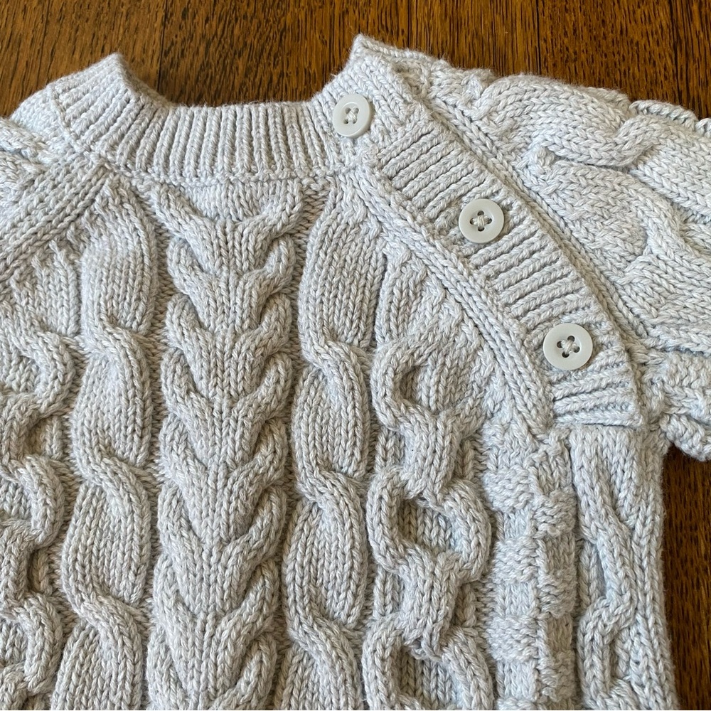 Hope & Henry 3-6 Months Cozy Cable Knit Baby One Piece - Light Gray - Picture 3 of 5